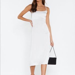 White satin midi dress